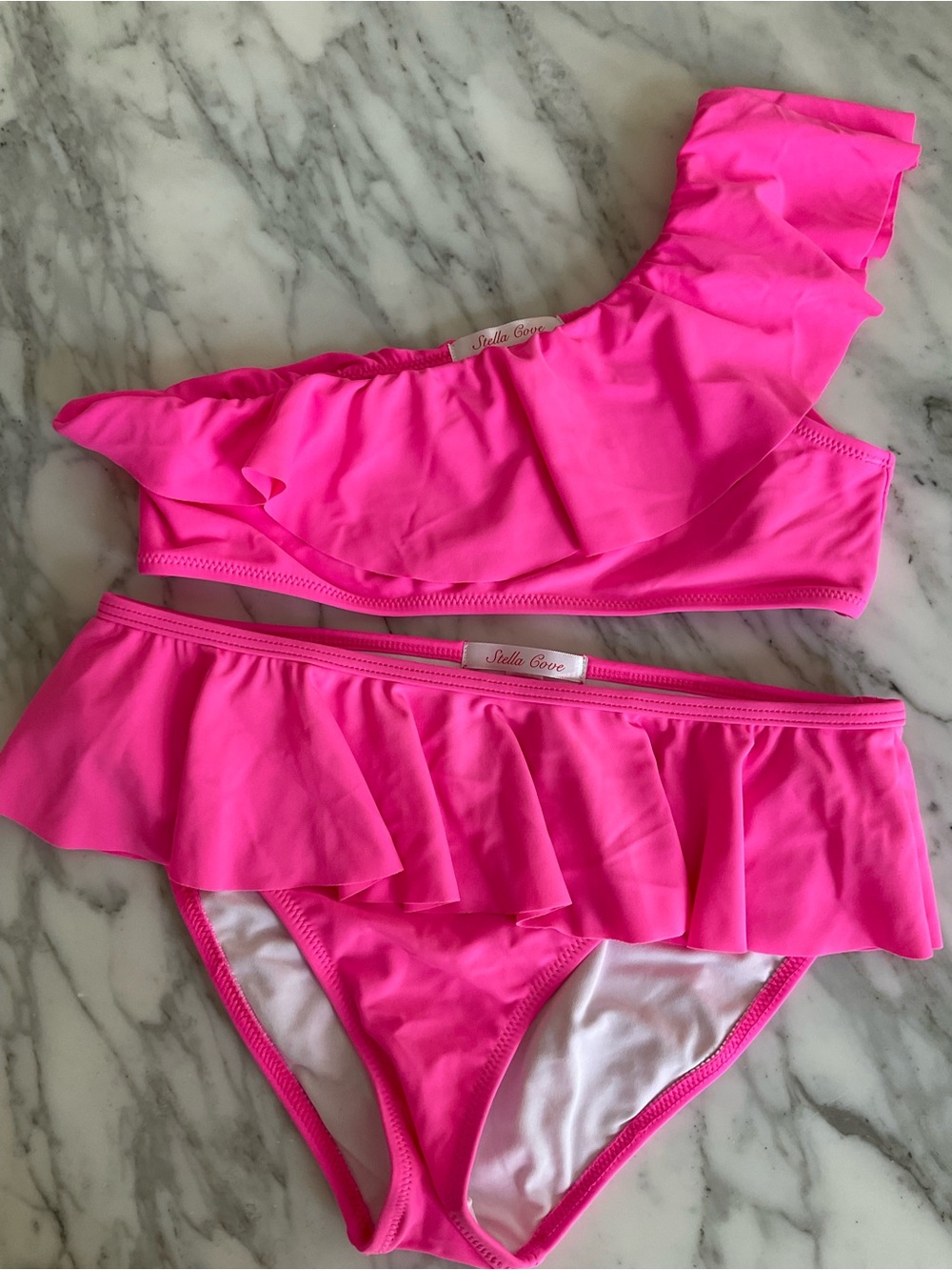 Stella Cove Hot Pink Ruffle Girls Bikini Set
